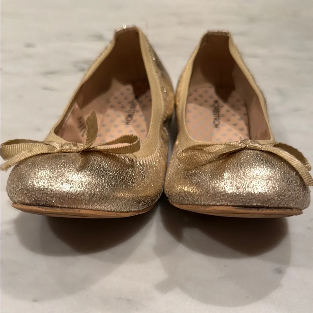 Girls' Gold Glitter Cute Flats with Bow